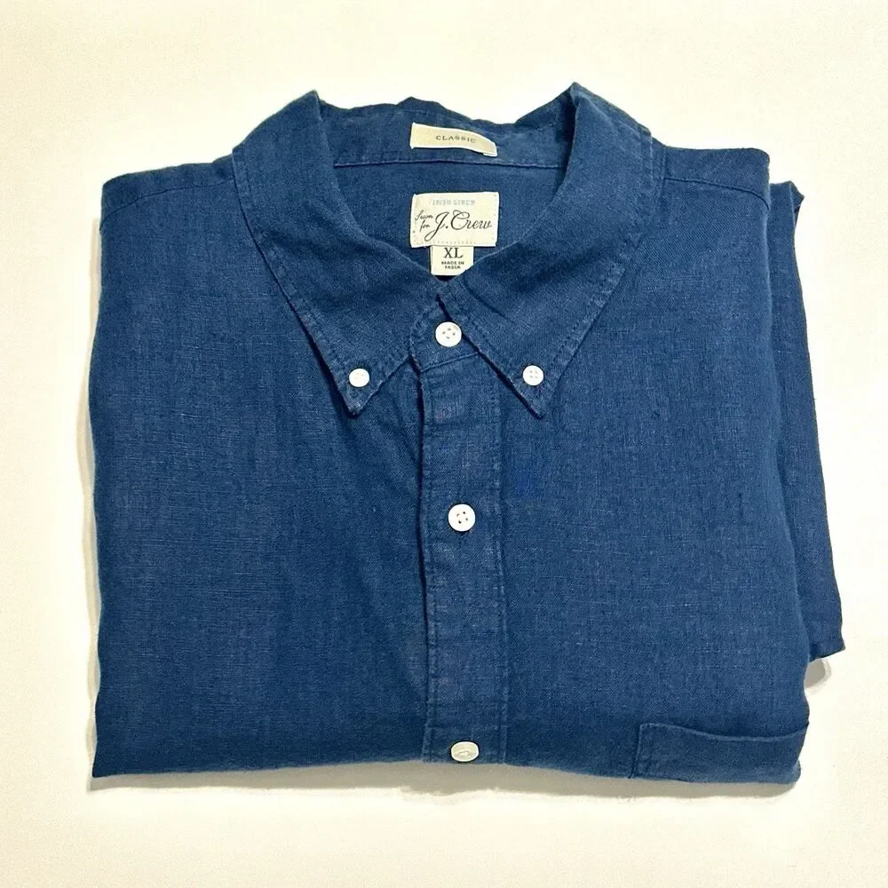 J Crew Baird McNutt Shirt Mens XL Blue Irish Linen Button Down Classic Woven